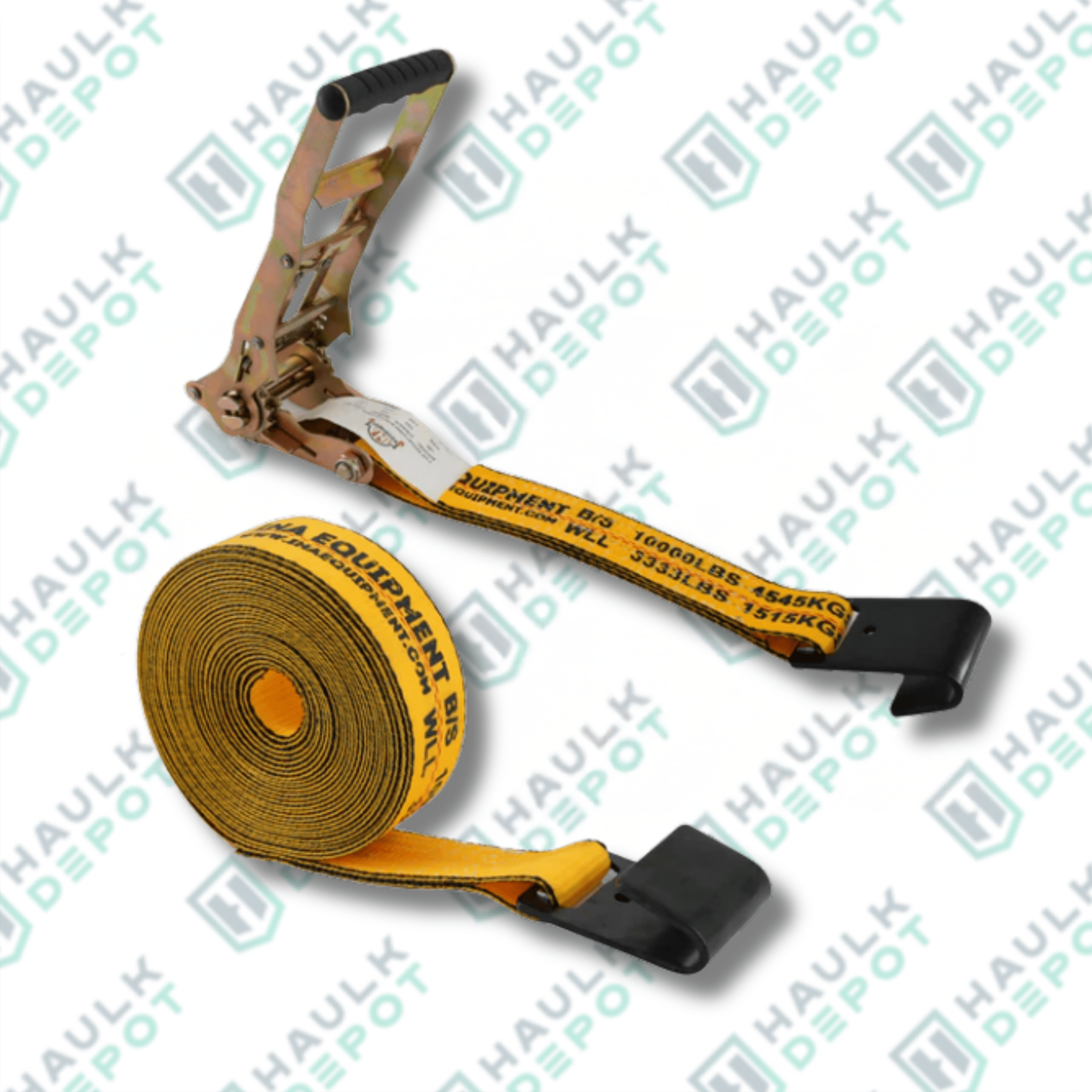 Ratchet Strap – 2" x 30' – Flat Hooks – Reversed Long Handle – 3,333 lb WLL | INA